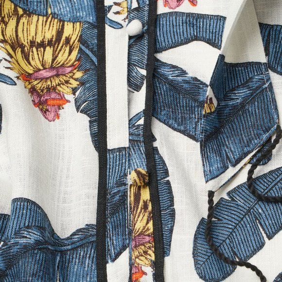 Desmond & Dempsey X H&M Banana Leaves Tropical Linen Tassels‎ Kaftan Maxi Dress - Picture 4 of 16